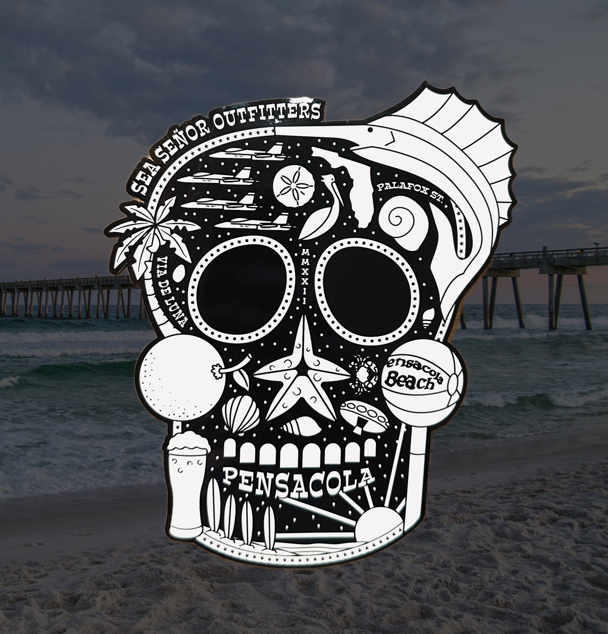 Pensacola Skull - B/W Sticker - Sea Señor Outfitters